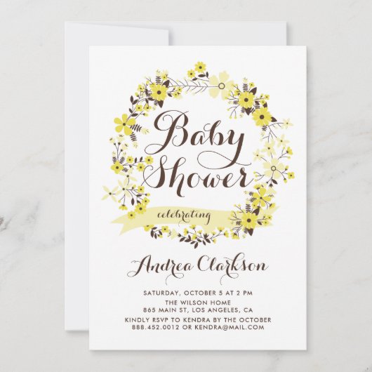 Hübsch Gelbe Blumenkränze Sommerdusche Einladung (Vorderseite)