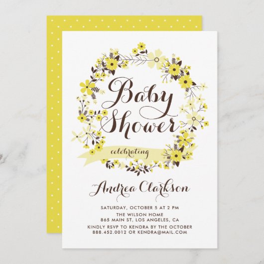 Hübsch Gelbe Blumenkränze Sommerdusche Einladung (Vorne/Hinten)