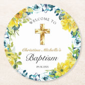 Hübsch Gelbe Blütengold-Cross-Taufe Willkommen Runder Pappuntersetzer (Vorderseite)