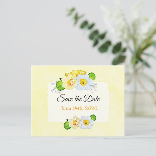 Hübsch Gelbe Daffodische Blume Save the Date Postkarte (Stehend Vorderseite)