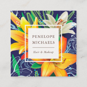 Hübsch Gelbe Lilien auf blau Quadratische Visitenkarte
