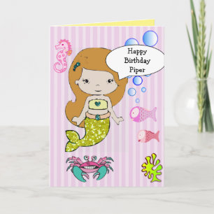 Hübsch Gelbe Meerjungfrau Happy Birthday Card Karte
