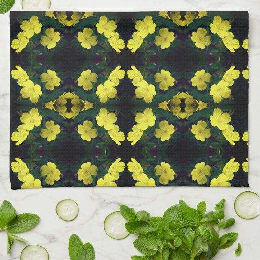 Hübsch Gelbe Primrose Blume Abstraktes Muster Geschirrtuch (Gefaltet)