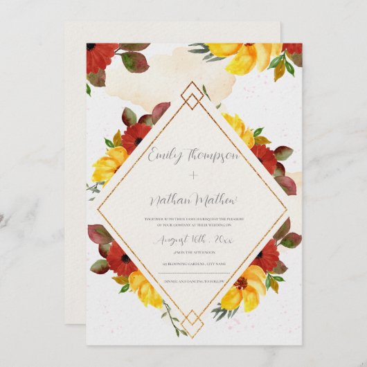 Hübsch-gelbe Rot-Rustikale Blumenhochzeit (Vorne/Hinten)