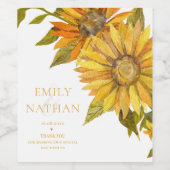 Hübsch Gelbe Sonnenblume Elegante Hochzeit der Blu Weinetikett (Einzelnes Label)