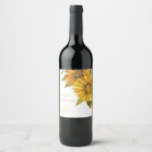 Hübsch Gelbe Sonnenblume Elegante Hochzeit der Blu Weinetikett (Vorderseite)
