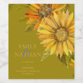 Hübsch Gelbe Sonnenblume Elegante Hochzeit der Blu Weinetikett (Einzelnes Label)