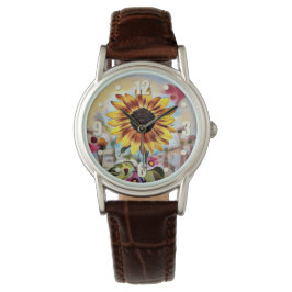 Hübsch Gelbe Sonnenblume im Feld der Blume Armbanduhr
