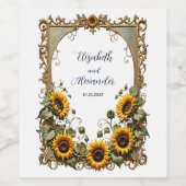 Hübsch Gelbe Sonnenblume mit Kunstrahmen Hochzeit Weinetikett (Einzelnes Label)