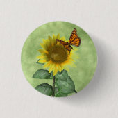 Hübsch Gelbe Sonnenblume und Orangenschmetterling Button (Vorderseite)