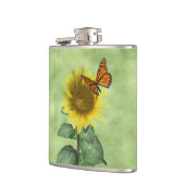 Hübsch Gelbe Sonnenblume und Orangenschmetterling Flachmann (Links)