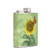 Hübsch Gelbe Sonnenblume und Orangenschmetterling Flachmann (Rechts)