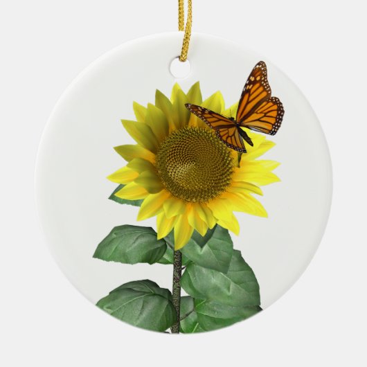 Hübsch Gelbe Sonnenblume und Orangenschmetterling Keramikornament (Vorne)