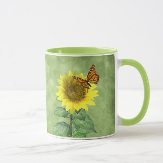 Hübsch Gelbe Sonnenblume und Orangenschmetterling Tasse (Rechts)