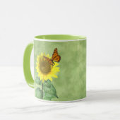 Hübsch Gelbe Sonnenblume und Orangenschmetterling Tasse (Vorderseite Links)