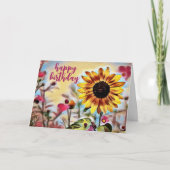 Hübsch Gelbe Sonnenblumen und rosa Blume Geburtsta Karte (Vorderseite)