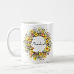 Hübsch Gelbe Wildblumen Kranz Individuelle Name Kaffeetasse