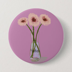 Hübsch Gerbera Pastel Blume +Individuelle Name Button