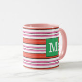 Hübsch gestreiftes Muster Mit Monogramm l Rosa l G Tasse (VorderseiteRechts)