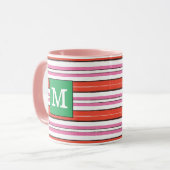 Hübsch gestreiftes Muster Mit Monogramm l Rosa l G Tasse (Vorderseite Links)