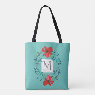 hübsch gestrichene Blume auf blauer Zugabe Monogra Tasche