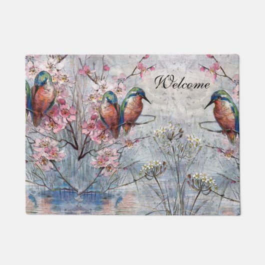 Hübsch gestrichene Kingfisher und Blume Fußmatte (Vorderseite)
