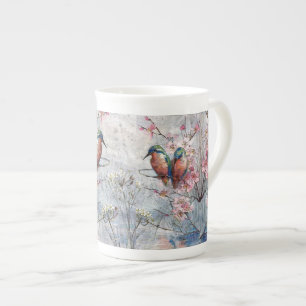 Hübsch gestrichene Kingfisher und Blume Porzellantasse