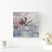 Hübsch gestrichene Kingfisher und Blume Quadratische Wanduhr (Zuhause)