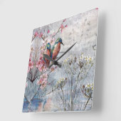 Hübsch gestrichene Kingfisher und Blume Quadratische Wanduhr (Winkel)