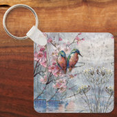 Hübsch gestrichene Kingfisher und Blume Schlüsselanhänger (Vorderseite)
