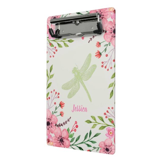 Hübsch gestrichene, rosa Blume mit grüner Libelle Mini Klemmbrett (Gewinkelt2)