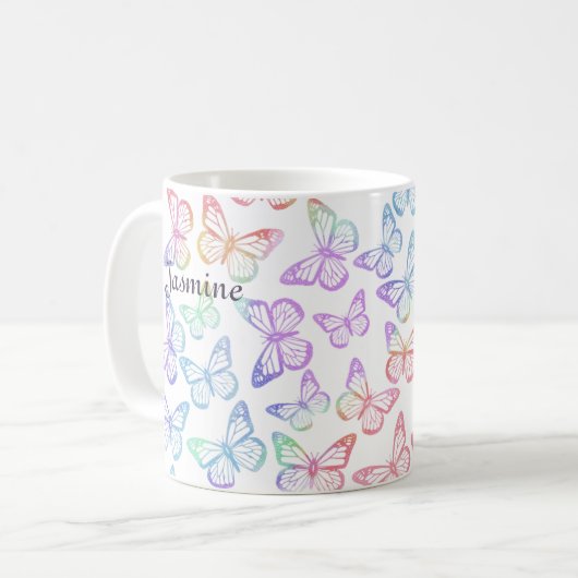 Hübsch Girl Pastel Butterfly Muster Iridescent Kaffeetasse (Vorderseite Links)