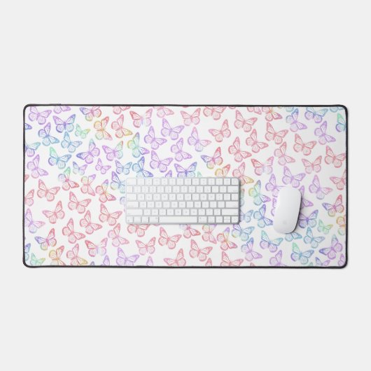 Hübsch Girl Pastel Butterfly Muster Iridescent Schreibtischunterlage (Tastatur & Maus)