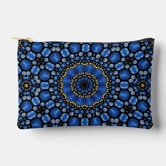 Hübsch Girly Blue & Gold Dot Art Mandala Muster Zubehörtasche (Vorderseite)