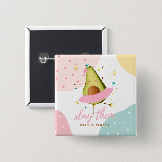 Hübsch Girly Kawaii Avocado Ballerina Slay Thun Button (Vorne & Hinten)