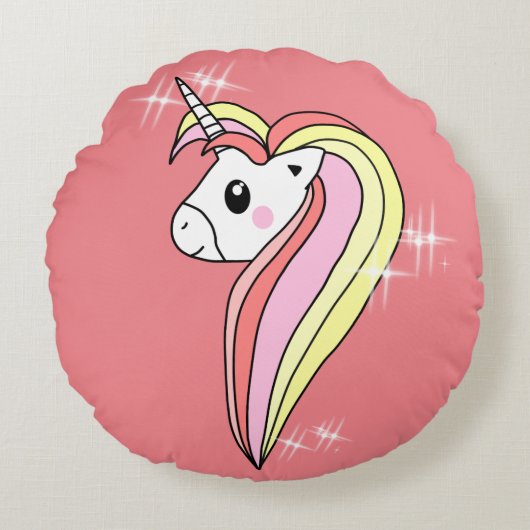 Hübsch Girly Pink Einhorn mit Glitzern Rundes Kissen (Vorderseite)
