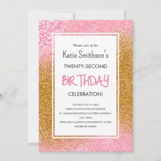 Hübsch Girly Pink Gold Glitzer Geburtstag Einladung