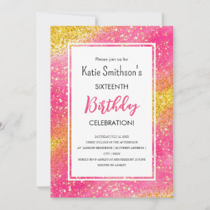 Hübsch Girly Pink Gold Glitzer Geburtstagseinladun Einladung