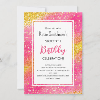 Hübsch Girly Pink Gold Glitzer Geburtstagseinladun Einladung