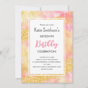 Hübsch Girly Pink Gold Glitzer Geburtstagseinladun Einladung
