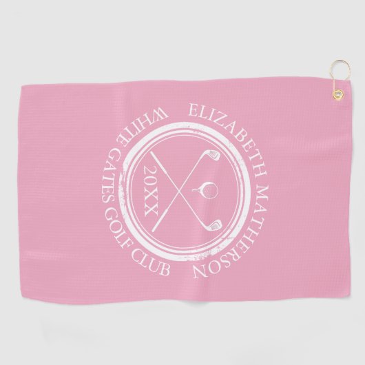 Hübsch Girly Pink Golfer Name Club Name und Datum Golfhandtuch (Horizontal)