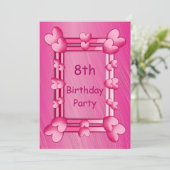 Hübsch Girly Pink Hearts Gerahmt 8. Geburtstag Einladung (Stehend Vorderseite)