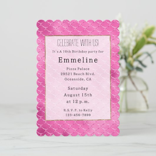 Hübsch Girly Pink Mermaid Einladung (Stehend Vorderseite)