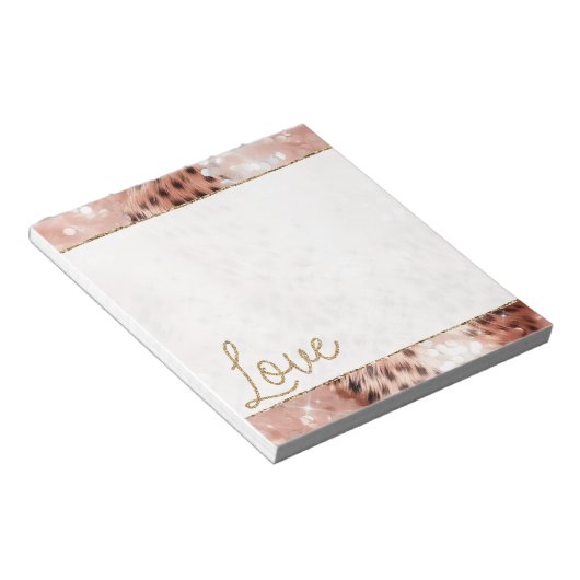 Hübsch Girly Rose Gold Leopard Bokeh Notizblock (angewinkelt)