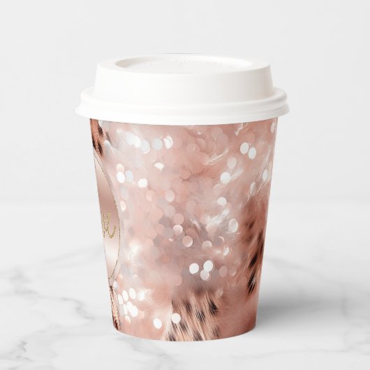 Hübsch Girly Rose Gold Leopard Bokeh Pappbecher (Links)