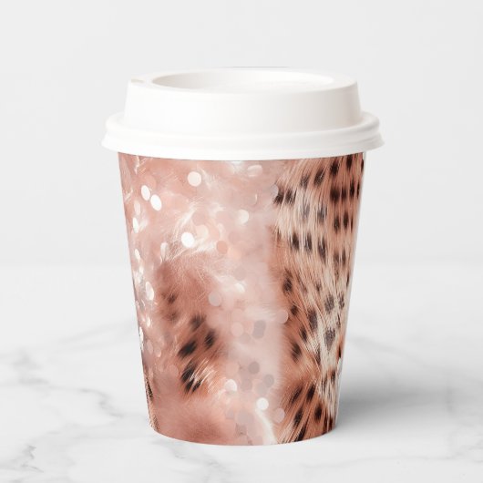 Hübsch Girly Rose Gold Leopard Bokeh Pappbecher (Rückseite)