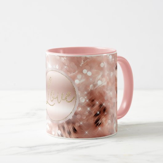 Hübsch Girly Rose Gold Leopard Bokeh Tasse (VorderseiteRechts)
