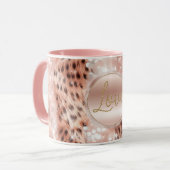 Hübsch Girly Rose Gold Leopard Bokeh Tasse (Vorderseite Links)