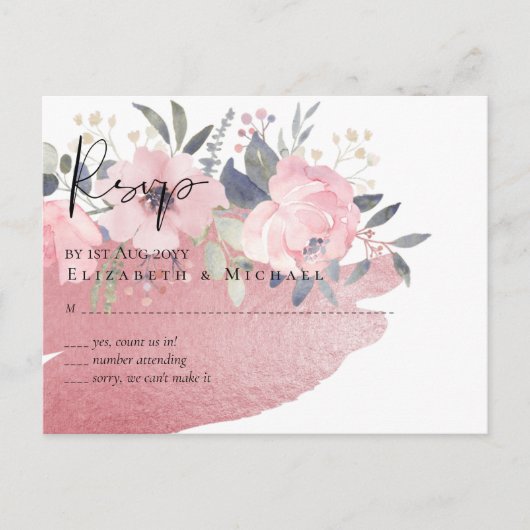 Hübsch Girly Rosegold Floral Glam Wedding Postkarte (Vorderseite)