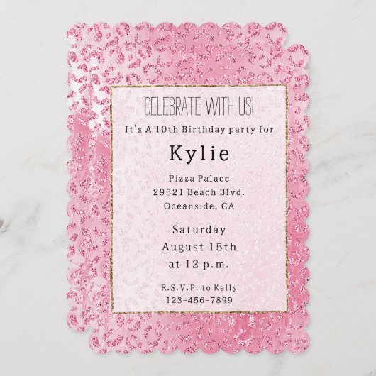 Hübsch Girly Sugar Pink Glitzer Leopard Einladung (Vorne/Hinten)